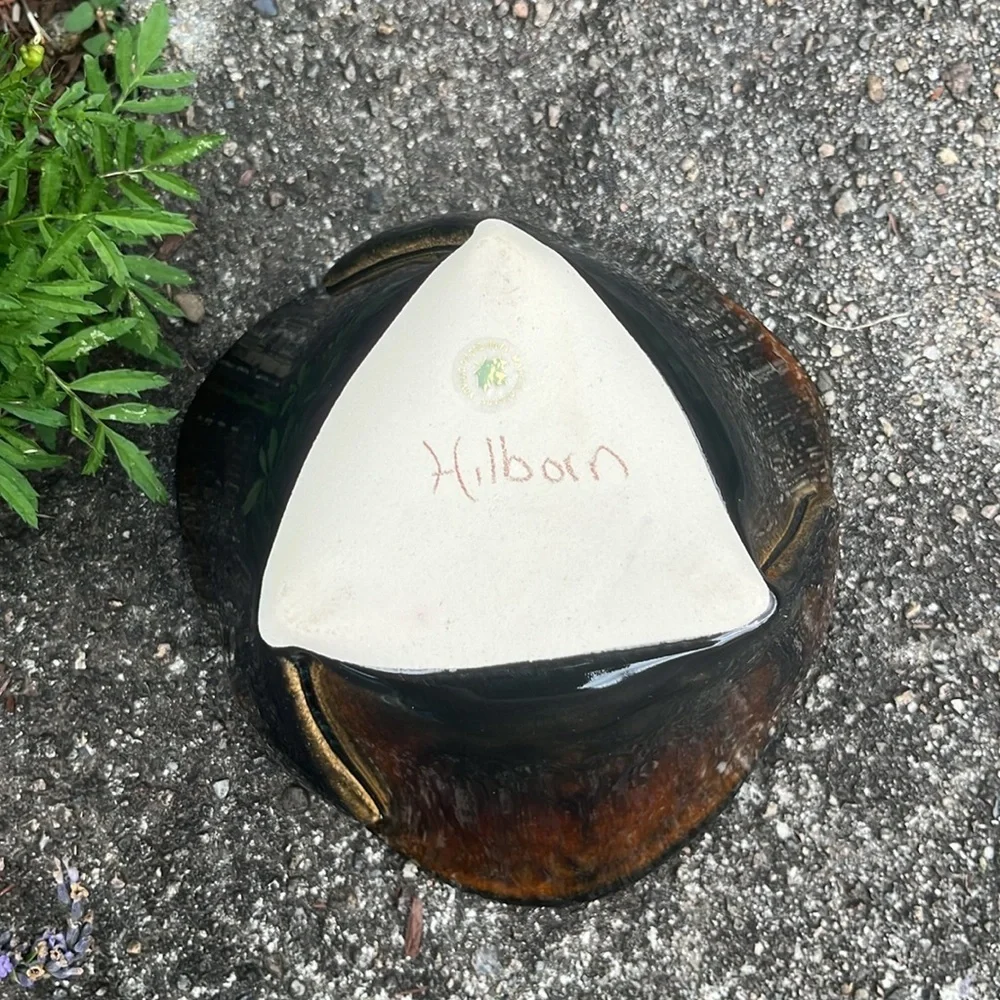 Hillborn Pottery Handmade‎ Brown and Blue Ceramic Fold Over Bowl Signed Canada